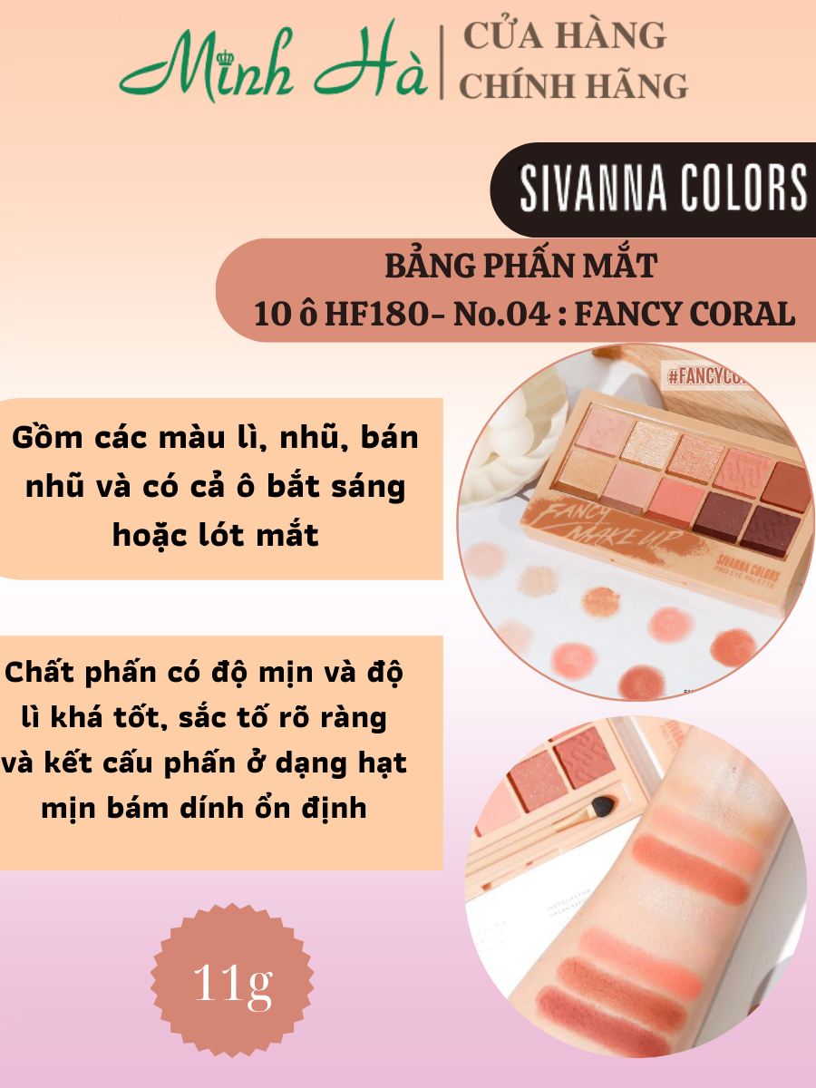 Bảng phấn mắt 10 ô Sivanna Colors Fancy Makeup Pro Eye Palette HF180 11g mịn lì dễ tán