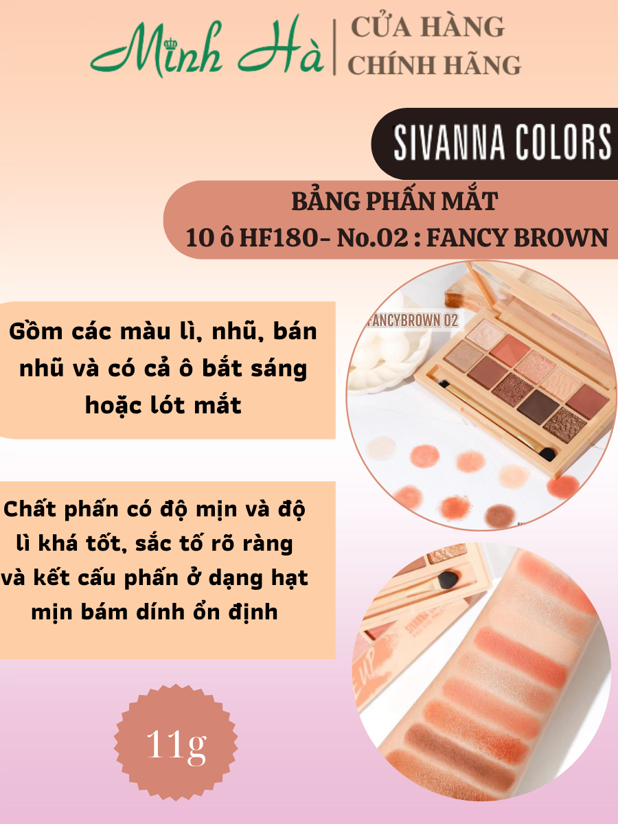 Bảng phấn mắt 10 ô Sivanna Colors Fancy Makeup Pro Eye Palette HF180 11g mịn lì dễ tán