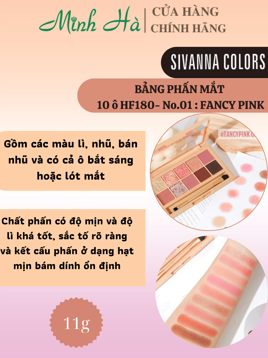 Bảng phấn mắt 10 ô Sivanna Colors Fancy Makeup Pro Eye Palette HF180 11g mịn lì dễ tán
