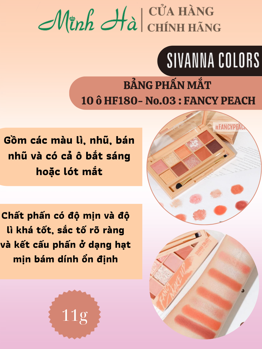 Bảng phấn mắt 10 ô Sivanna Colors Fancy Makeup Pro Eye Palette HF180 11g mịn lì dễ tán