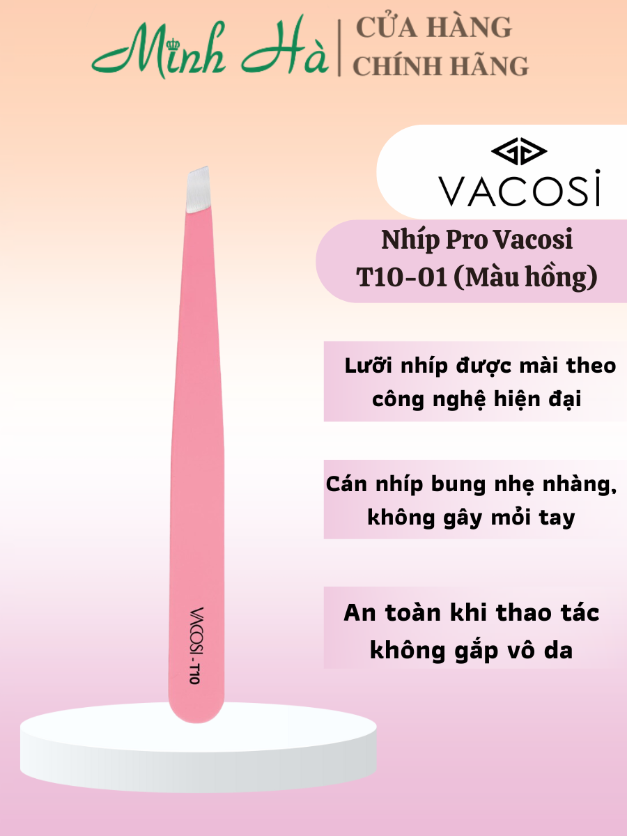 Nhíp đầu bằng Vacosi Pro Tweezers Pro T10 màu pastel xinh xắn cán nhíp bung nhẹ nhàng, không gây mỏi tay