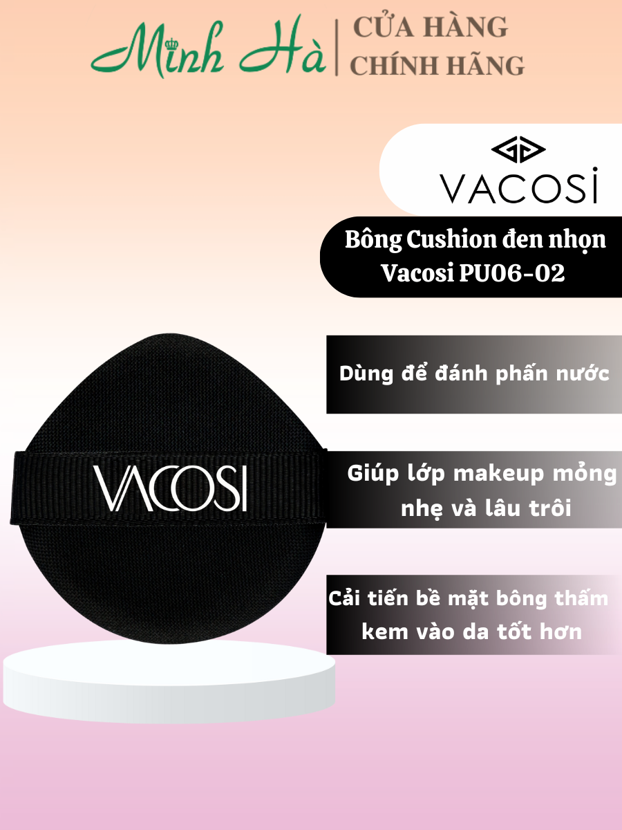 Bông cushion đen nhọn Vacosi PU06-02 mang lại lớp trang điểm nền hoàn hảo