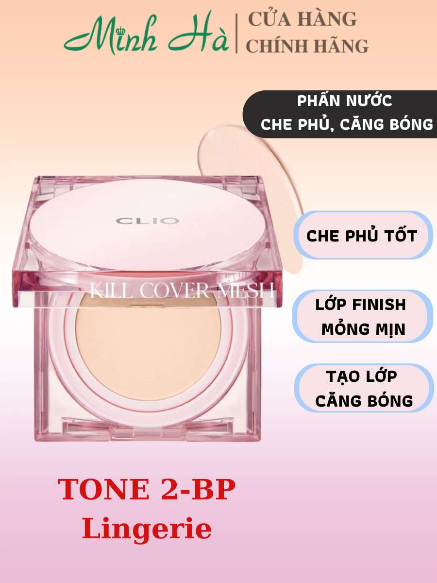 Phấn nước Clio Kill Cover Mesh Glow Cushion SPF50+ 15gx2 (kèm lõi) che phủ tốt, căng bóng da