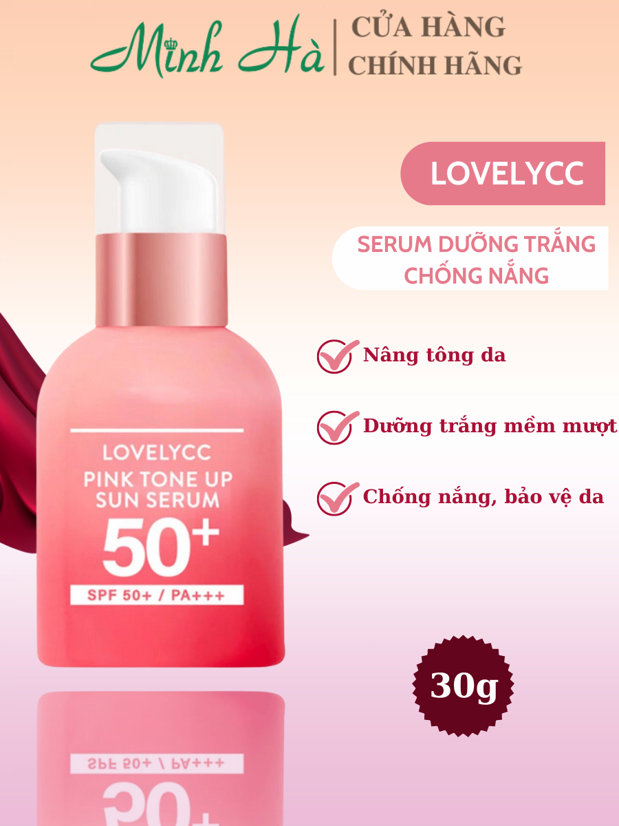 Serum dưỡng trắng, chống nắng LOVELYCC Pink Tone Up SPF50+ PA+++ 30g nâng tông, bảo vệ da