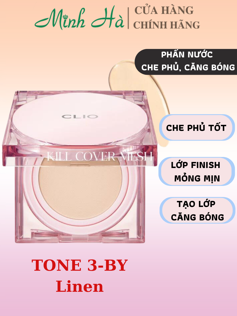 Phấn nước Clio Kill Cover Mesh Glow Cushion SPF50+ 15gx2 (kèm lõi) che phủ tốt, căng bóng da