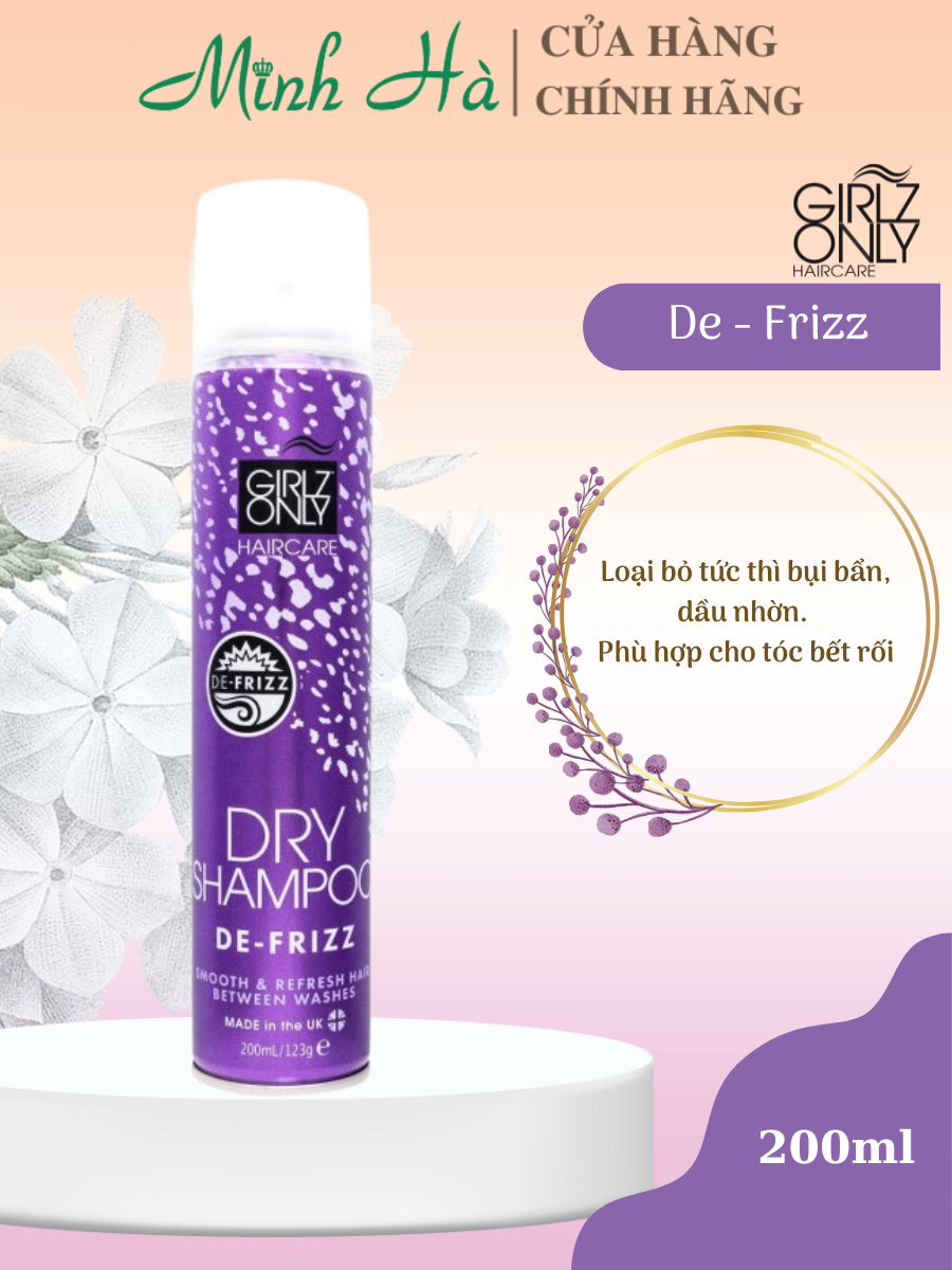 Dầu gội khô Girlz Only 200ml UK dạng xịt mùi hương dễ chịu làm phồng tóc nhanh tức thì