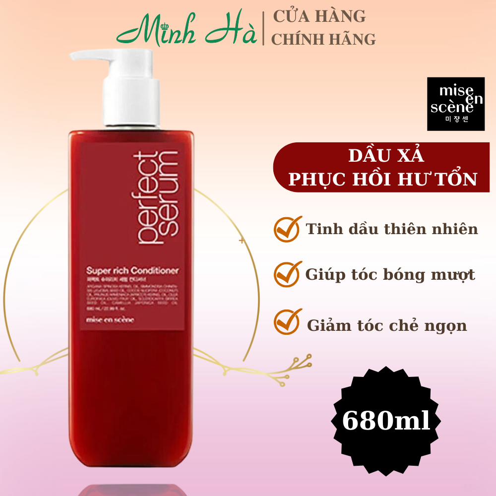 Dầu gội xả Miseen Scène Perfect Serum Super Rich Shampoo 680ml giúp mái tóc mượt mà phục hồi hư tổn