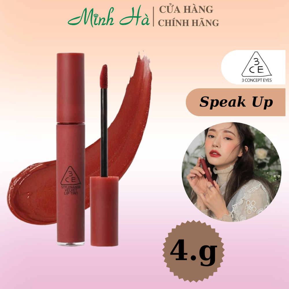 Son kem lì 3CE Velvet Lip Tint 4g lên môi cực mịn, chuẩn tone màu