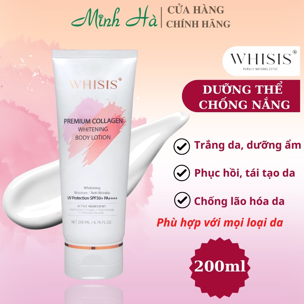Dưỡng thể chống nắng Whisis Premium Collagen Whitening Body Lotion SPF50+ PA++++ 200ml trắng da, dưỡng ẩm