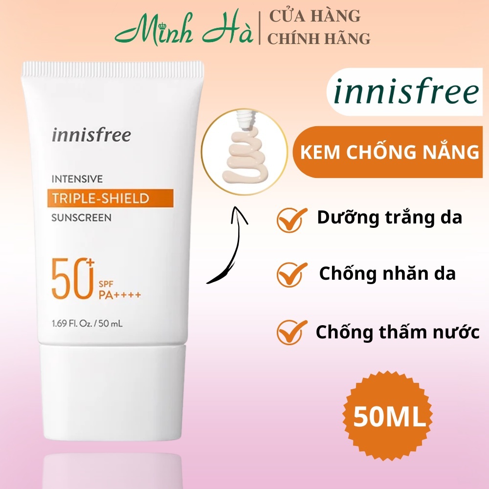 Kem chống nắng Innisfree Triple Shield SPF50+ PA+++ 2022 50ml giúp điều chỉnh màu da, chống thắm nước