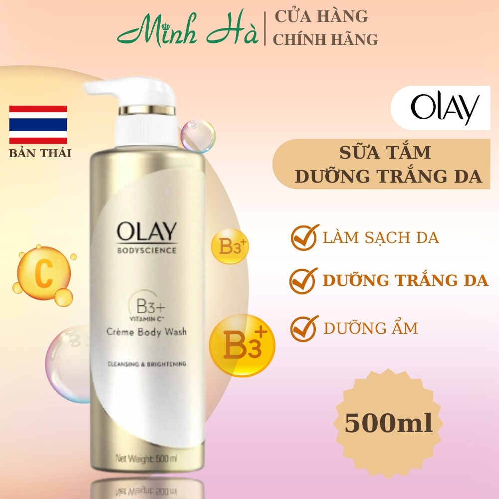 Sữa tắm Olay B3+ Vitamin C Creme Body Wash 500ml (bản Trung) + (bản Thái) dưỡng trắng da
