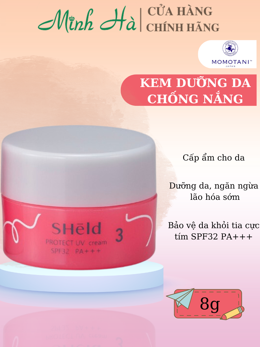Kem dưỡng chống nắng Momotani SHeld Protect UV Cream SPF32 PA++++ 8g ngừa lão hóa bảo vệ da
