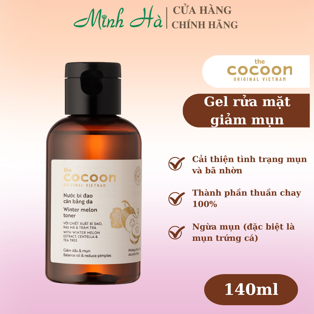 Gel bí đao rửa mặt Cocoon Winter Melon Cleanser 140ml giảm dầu và mụn ẩn, không chứa sulfate