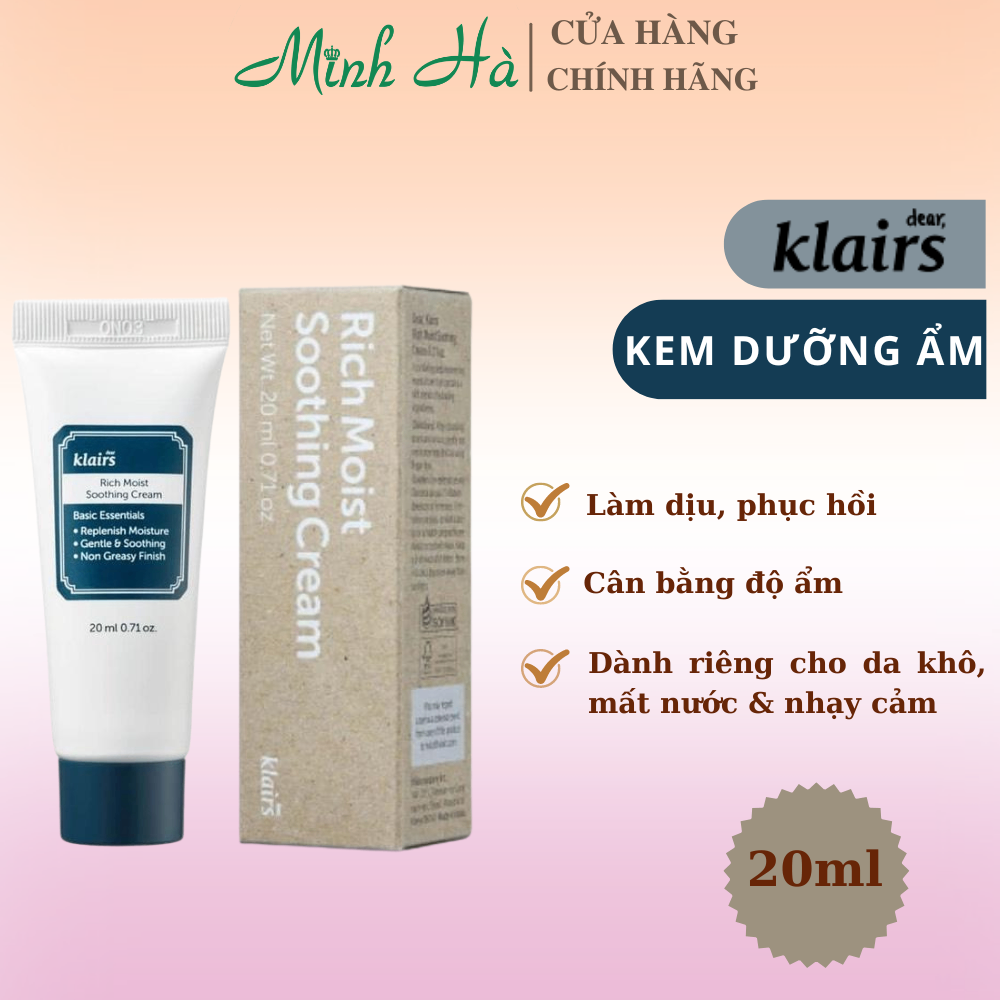 Kem dưỡng ẩm Klairs Rich Moist Soothing Cream 80ml dành cho da khô mất nước