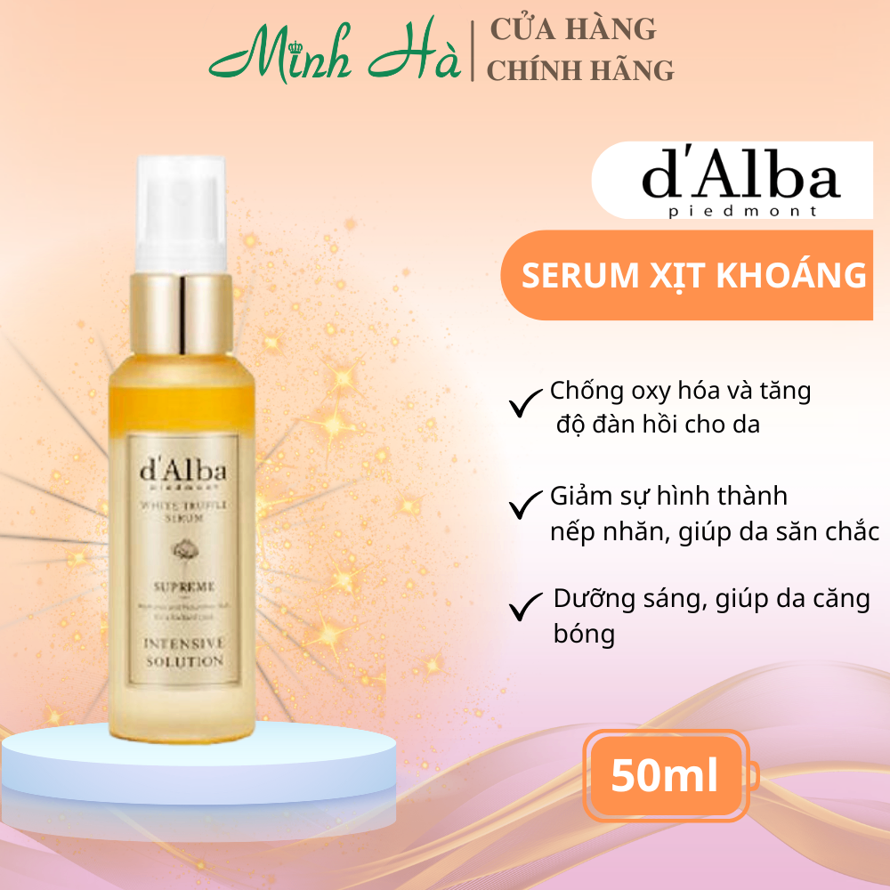 Serum dạng xịt cấp ẩm, sáng da d'Alba White Truffle Supreme Intensive Solution 50ml cho làn da sáng bóng, rạng rỡ