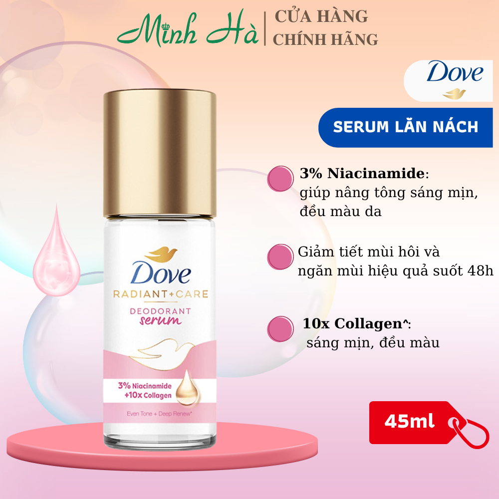 Serum dưỡng sáng khử mùi vùng nách Dove Radiant + Care Deodorant Dry 40ml giúp da sáng mịn đều màu