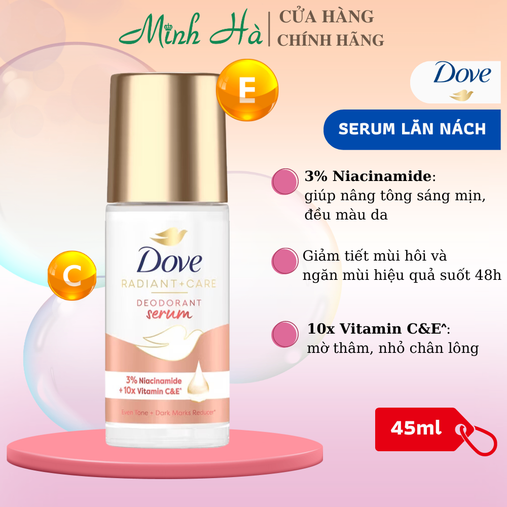 Serum dưỡng sáng khử mùi vùng nách Dove Radiant + Care Deodorant Dry 40ml giúp da sáng mịn đều màu