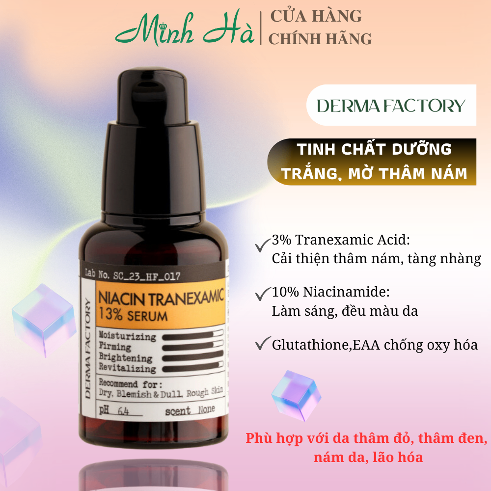 Tinh chất Derma Factory Niacin Tranexamic Acid 13% 30ml dưỡng trắng da mờ thâm nám
