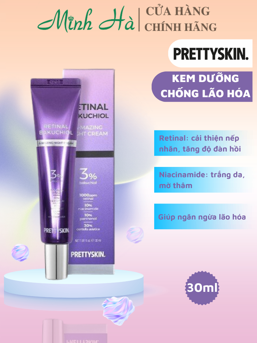 Kem dưỡng chống lão hóa Prettyskin Retinal Bakuchiol A-mazing Night Cream 50g giúp tái tạo, phục hồi da