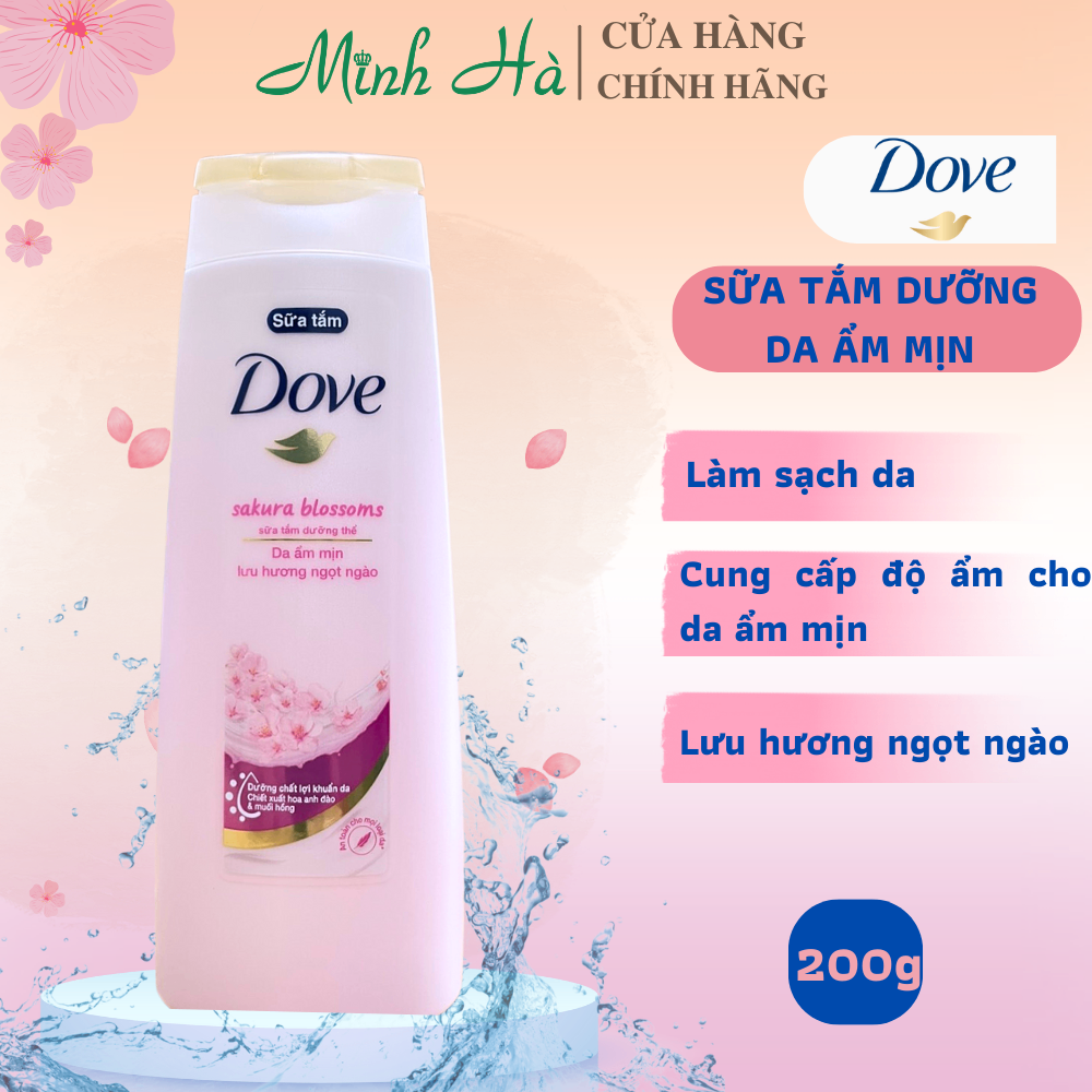Sữa tắm Dove Sakura Blossoms 200g dưỡng da ẩm mịn, lưu hương ngọt ngào
