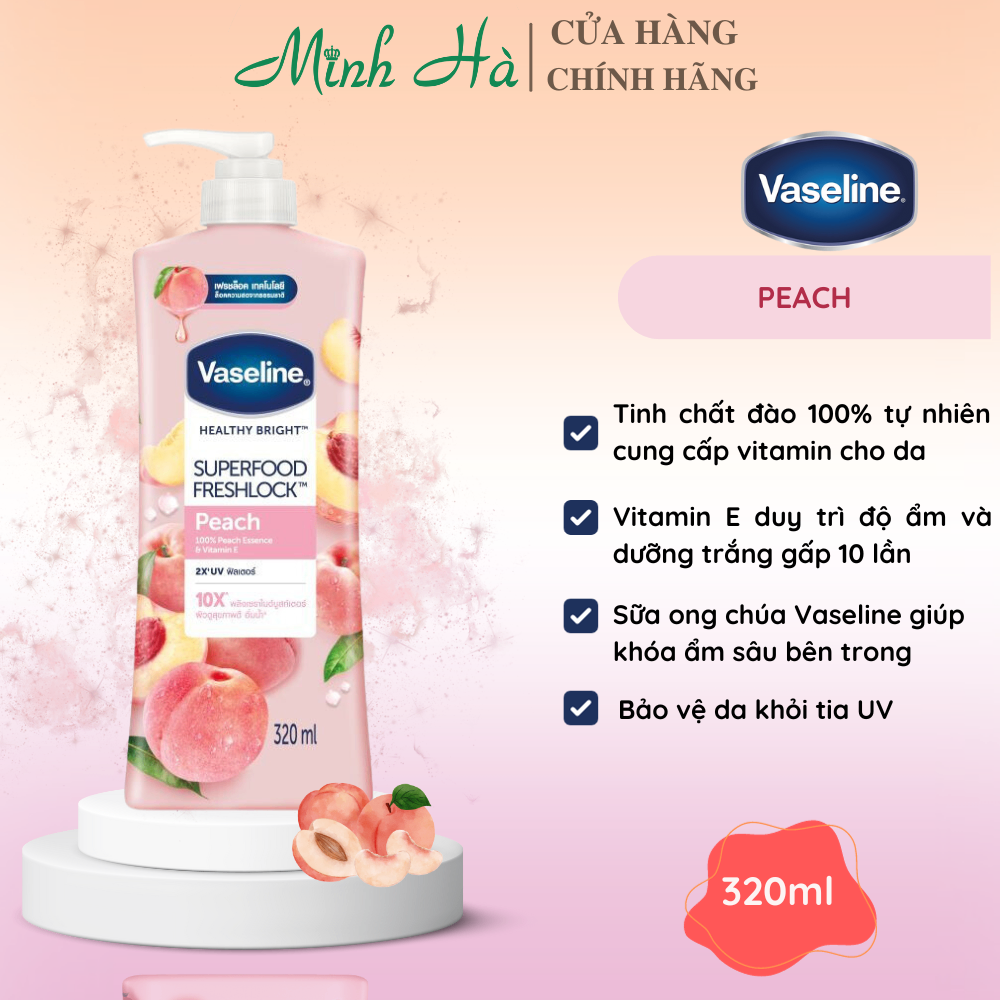 Sữa dưỡng thể trắng da Vaseline Healthy Bright Super Food Fresh Lock 320ml nuôi dưỡng làn da khỏe mạnh và trẻ trung