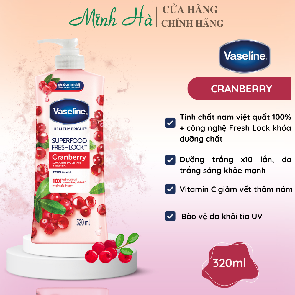 Sữa dưỡng thể trắng da Vaseline Healthy Bright Super Food Fresh Lock 320ml nuôi dưỡng làn da khỏe mạnh và trẻ trung