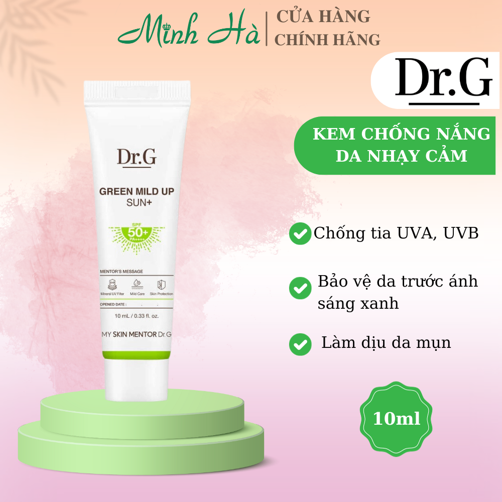 Kem chống nắng vật lý Dr.G Green Mild Up Sun+ SPF50+ PA++++ 50ml an toàn cho da nhạy cảm hạn chế tình trạng lão hóa
