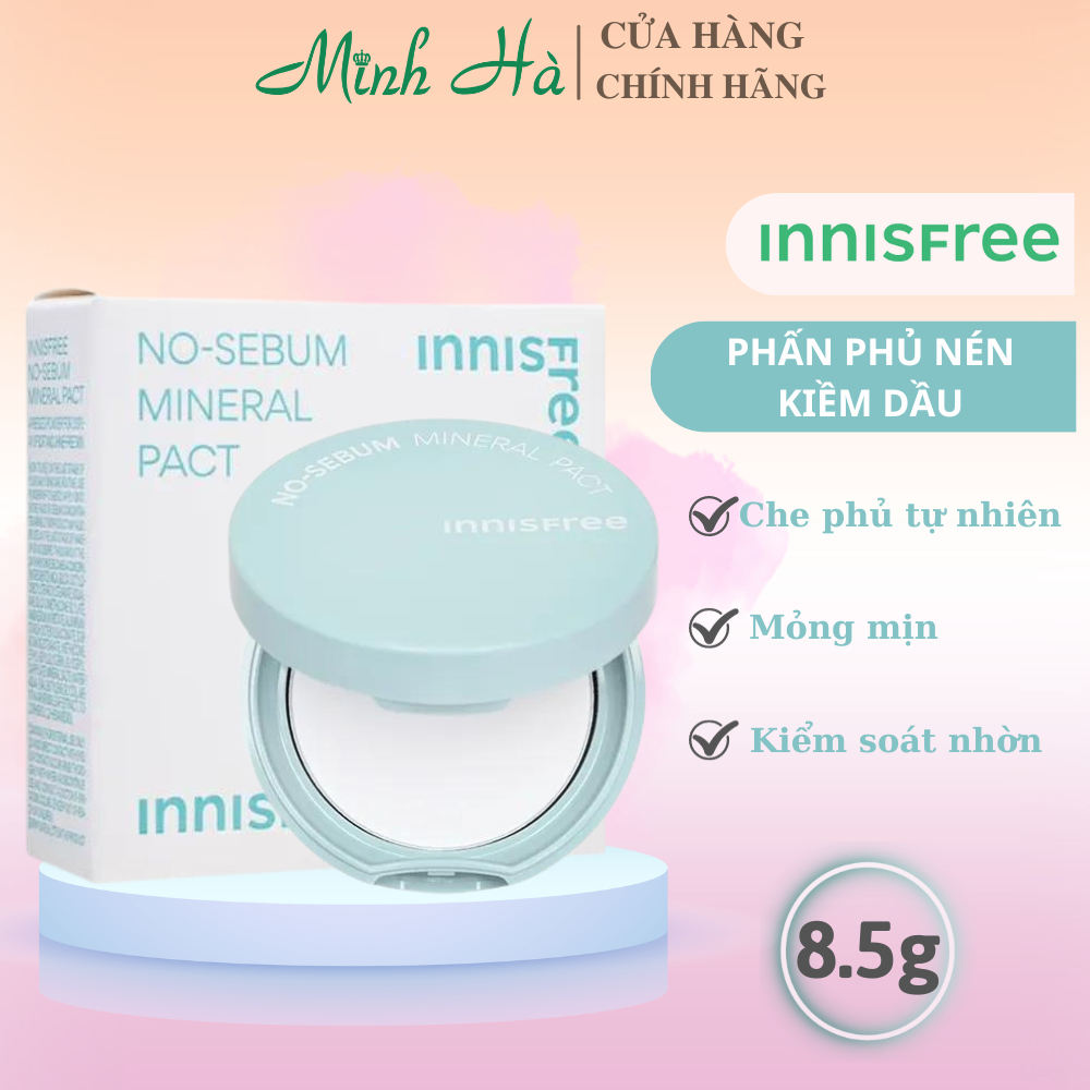 Phấn phủ Innisfree No Sebum Mineral Pact dạng nén 8.5g giúp kiềm dầu giữ lớp nền lâu trôi