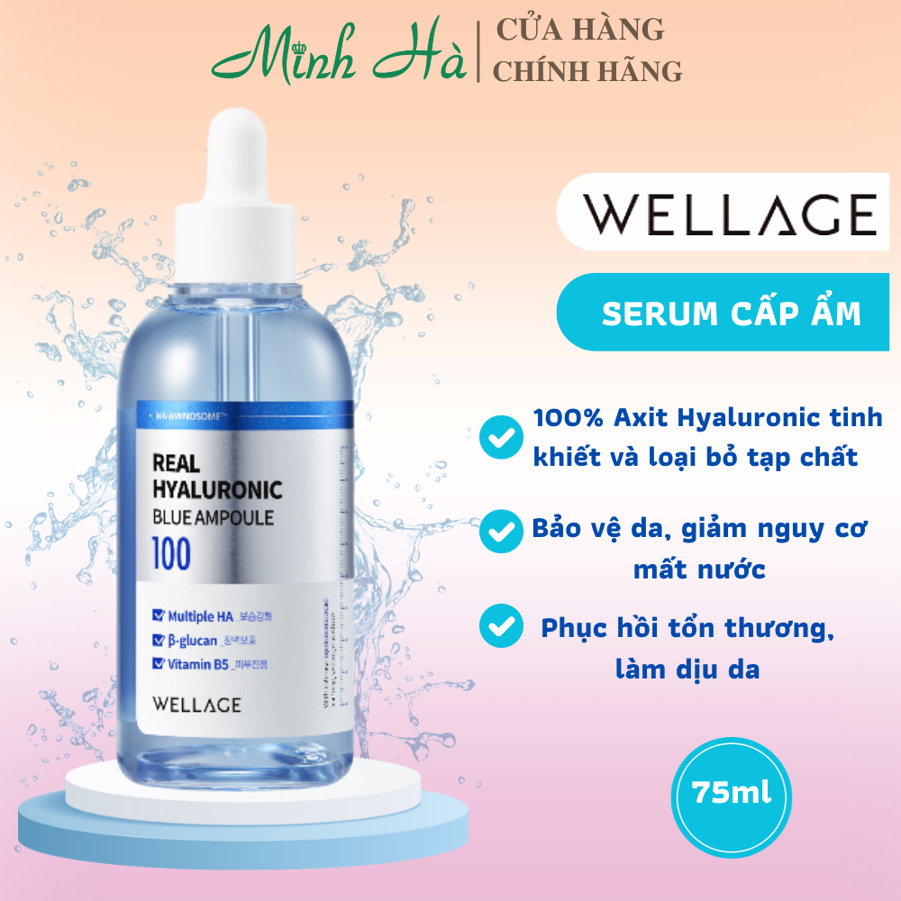 Tinh chất siêu cấp nước Wellage Real Hyaluronic Blue Ampoule 75ml giúp cấp ẩm, phục hồi da