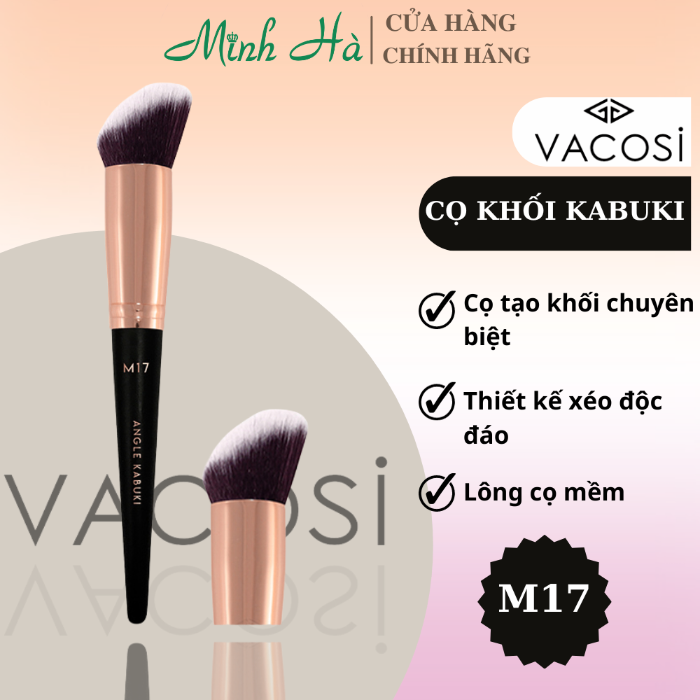 Cọ tạo khối đầu xéo Vacosi Angled Kabuki Brush M17 thiết kế tối ưu dễ tán kem nền và tạo khôi