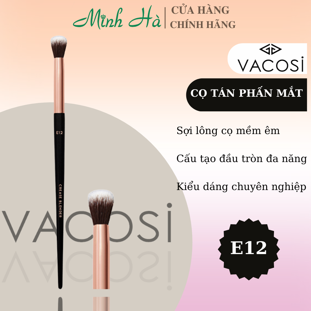 Cọ tán phấn mắt Vacosi Crease Blender E12 sợi lông mềm mịn, bó tròn giúp xoay chuyển các thao tác dễ dàng