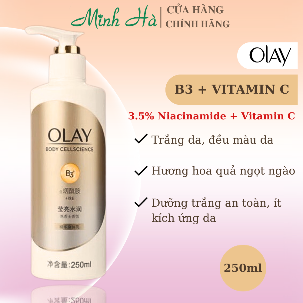 Sữa dưỡng thể trắng da body Olay B3 Bright Ultra Whitening 250ml trắng da mịn màng ẩm mịn, căng mọng