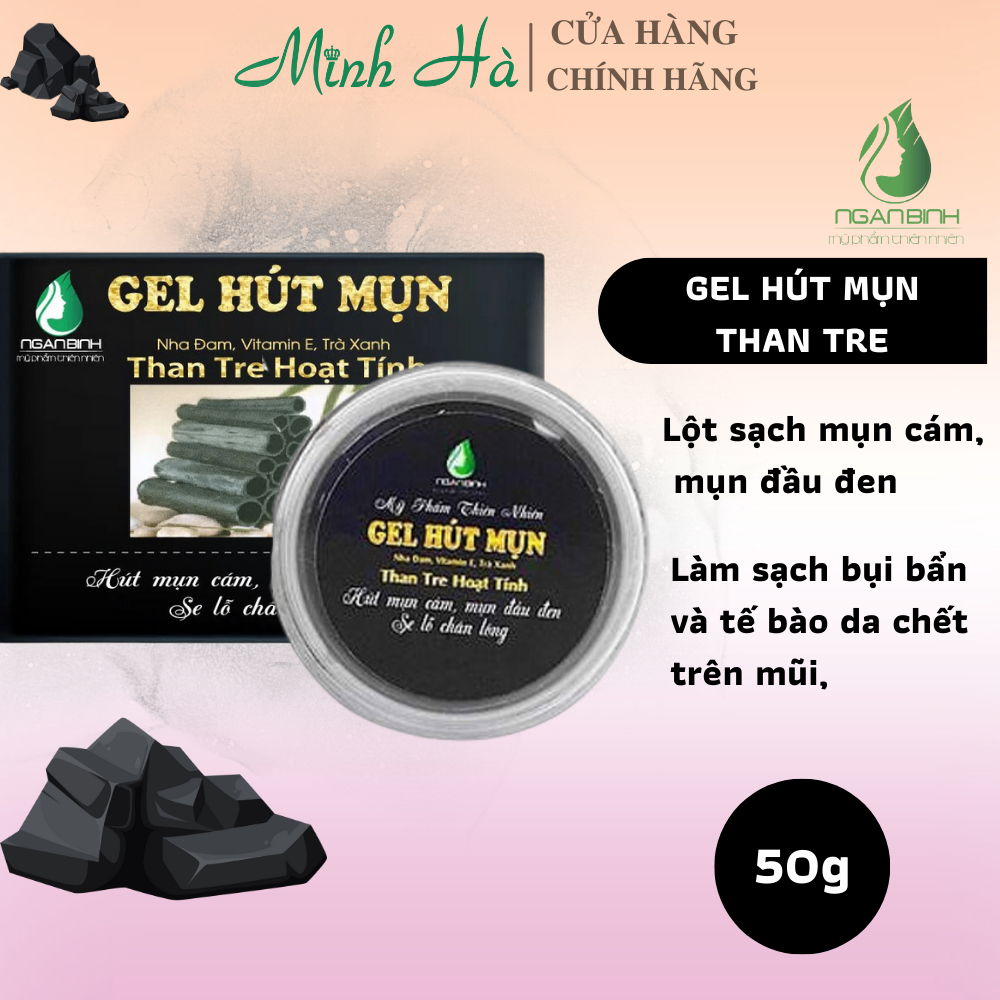 Gel hút mụn than tre Ngân Bình 50g loại bỏ bã nhờn làm sạch dầu thừa