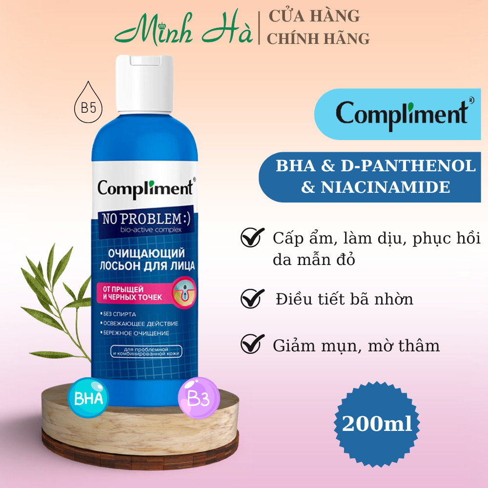 Nước hoa hồng Compliment No Problem 200ml giúp làm sạch da và giảm mụn