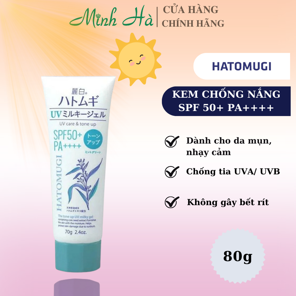 (Mẫu mới) Kem chống nắng Hatomugi UV Care & Tone up SPF50+/ PA++++ 80g nâng tone hỗ trợ làm sáng da