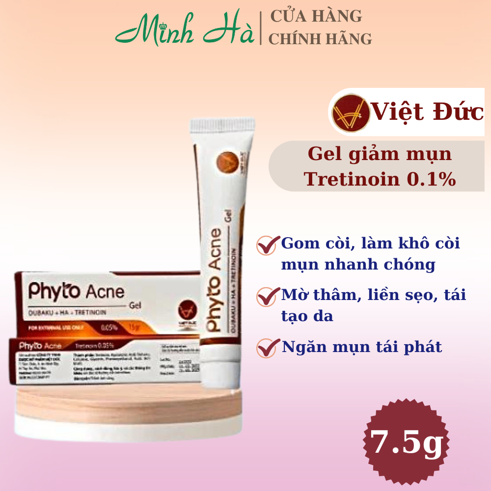 Gel trị mụn, giảm thâm Phyto Acne ( Oubaku + HA + Tretinoin ) 7.5g hỗ trợ mờ thâm, tái tạo làn da sáng khỏe