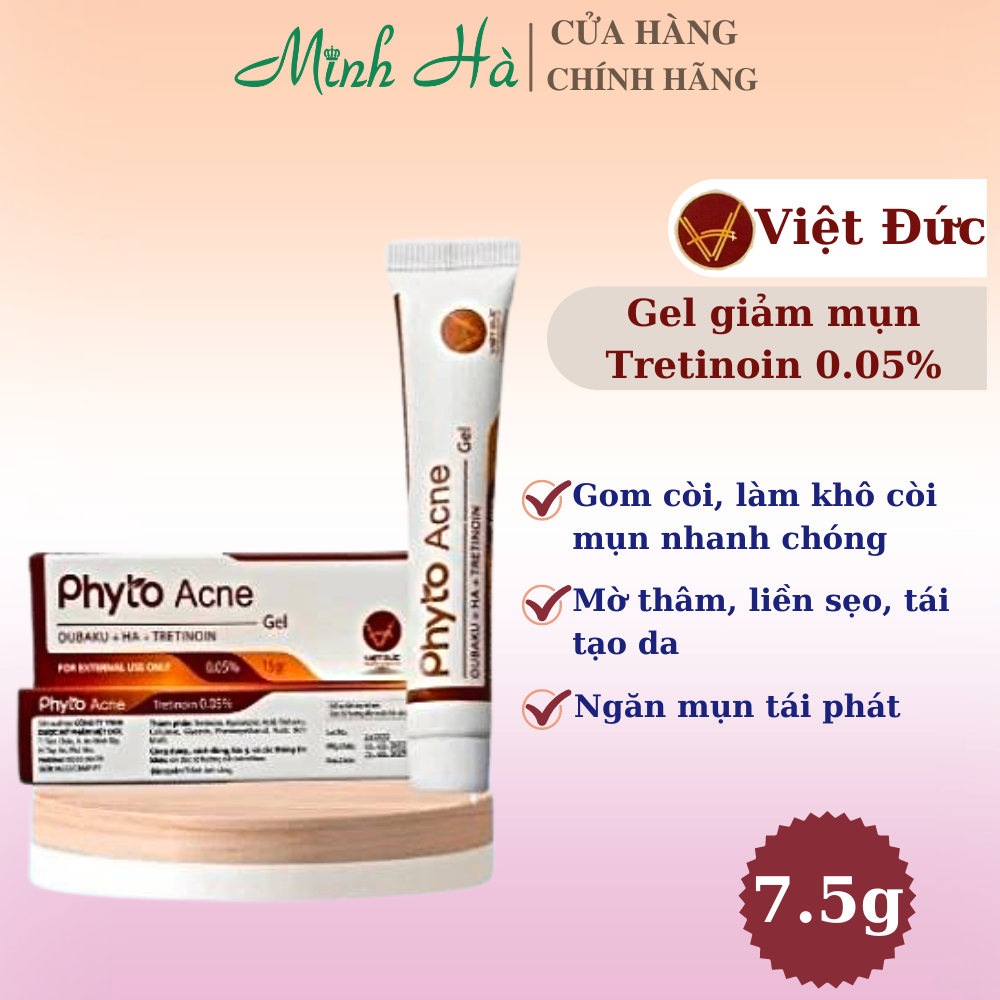Gel trị mụn, giảm thâm Phyto Acne ( Oubaku + HA + Tretinoin ) 7.5g hỗ trợ mờ thâm, tái tạo làn da sáng khỏe