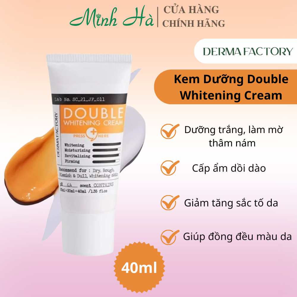 Kem dưỡng Derma Factory Double Whitening Cream 40ml dưỡng trắng, nâng tông và làm mờ thâm