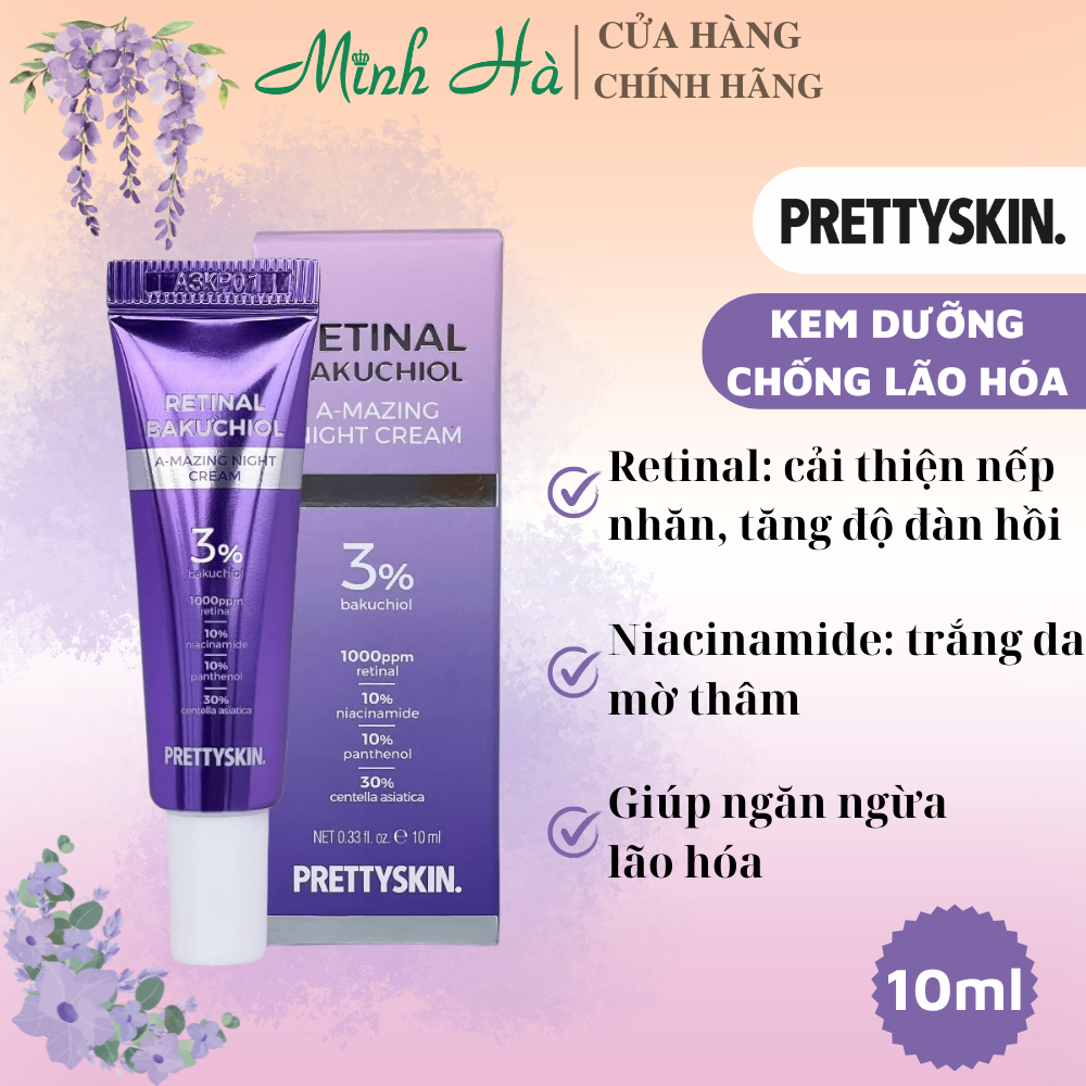 Kem dưỡng chống lão hóa Prettyskin Retinal Bakuchiol A-mazing Night Cream 50g giúp tái tạo, phục hồi da