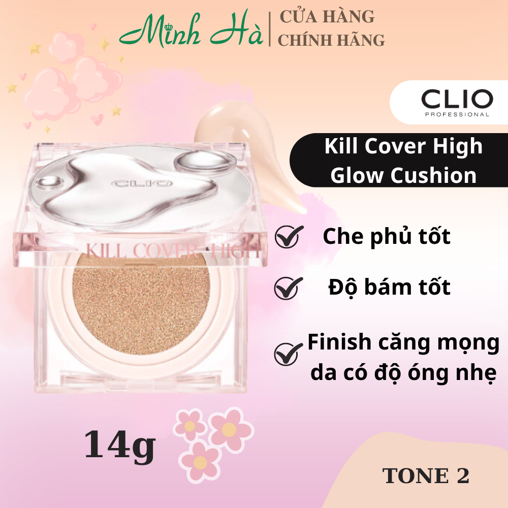 Phấn nước Clio Kill Cover High Glow Cushion 14g căng mọng làn da mướt mịn tự nhiên