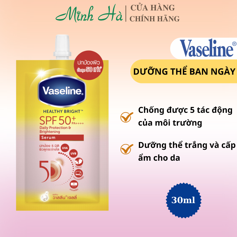 Dưỡng thể dưỡng trắng và chống nắng body Vaseline Healthy Bright 30ml dưỡng sáng chuyên sâu, sáng tự nhiên