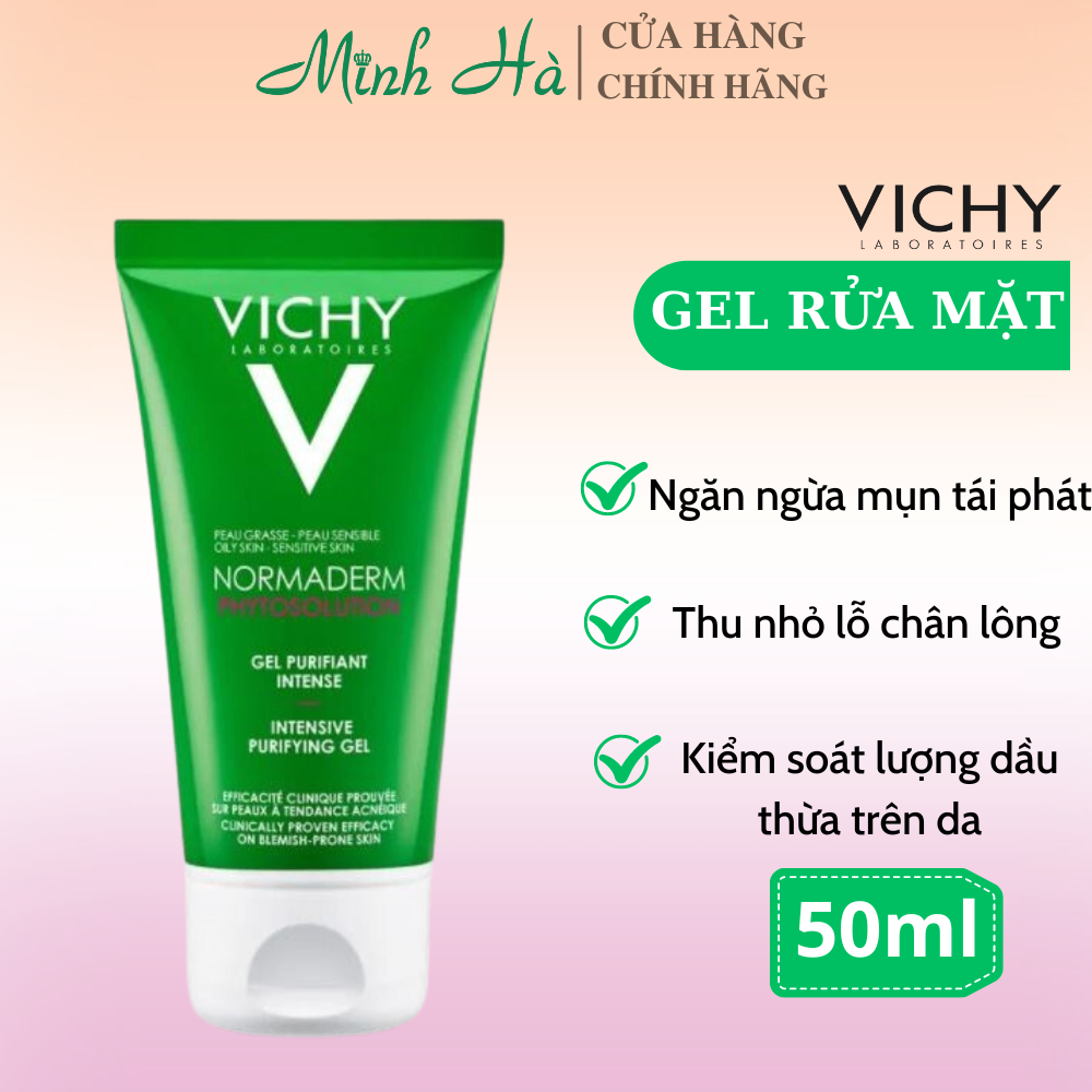 Gel rửa mặt Vichy Normaderm Phytosolution 50/400ml giảm lượng dầu thừa trên da làm dịu da