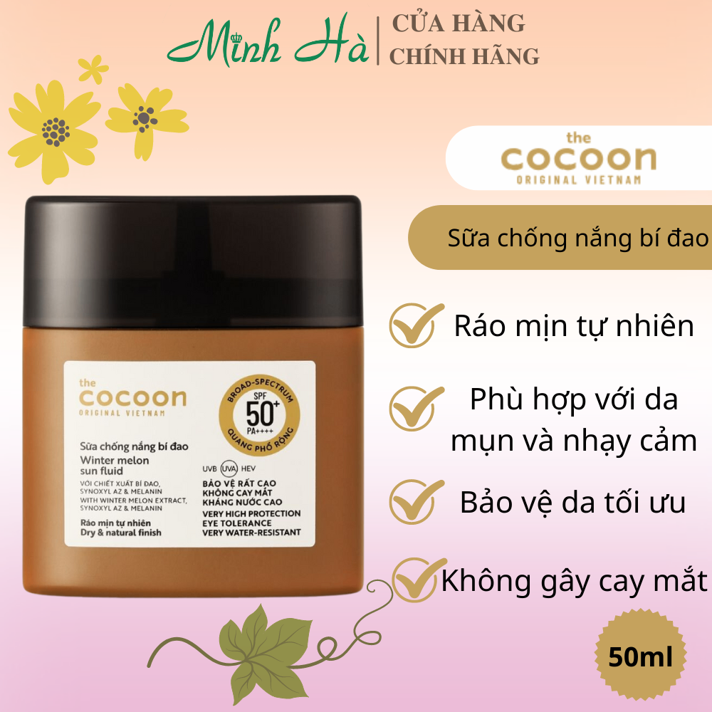 Sữa chống nắng bí đao quang phổ rộng Cocoon winter melon sun fluid broad-spectrum SPF50+++++ 15/50ml bảo vệ da hiệu quả