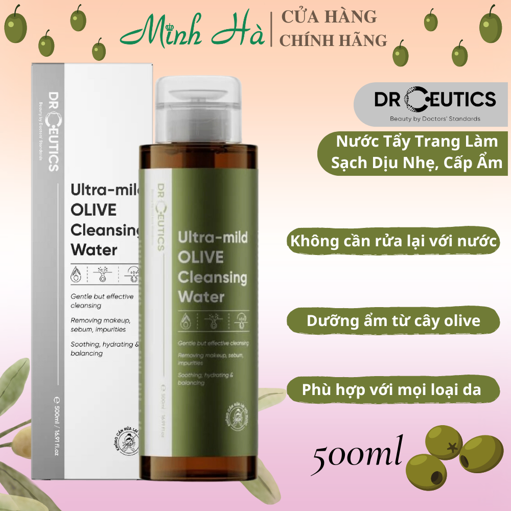 Nước tẩy trang Drceutics Ultra-mild OLIVE Cleansing Water 500ml làm dịu, làm mềm da và dưỡng ẩm cho da