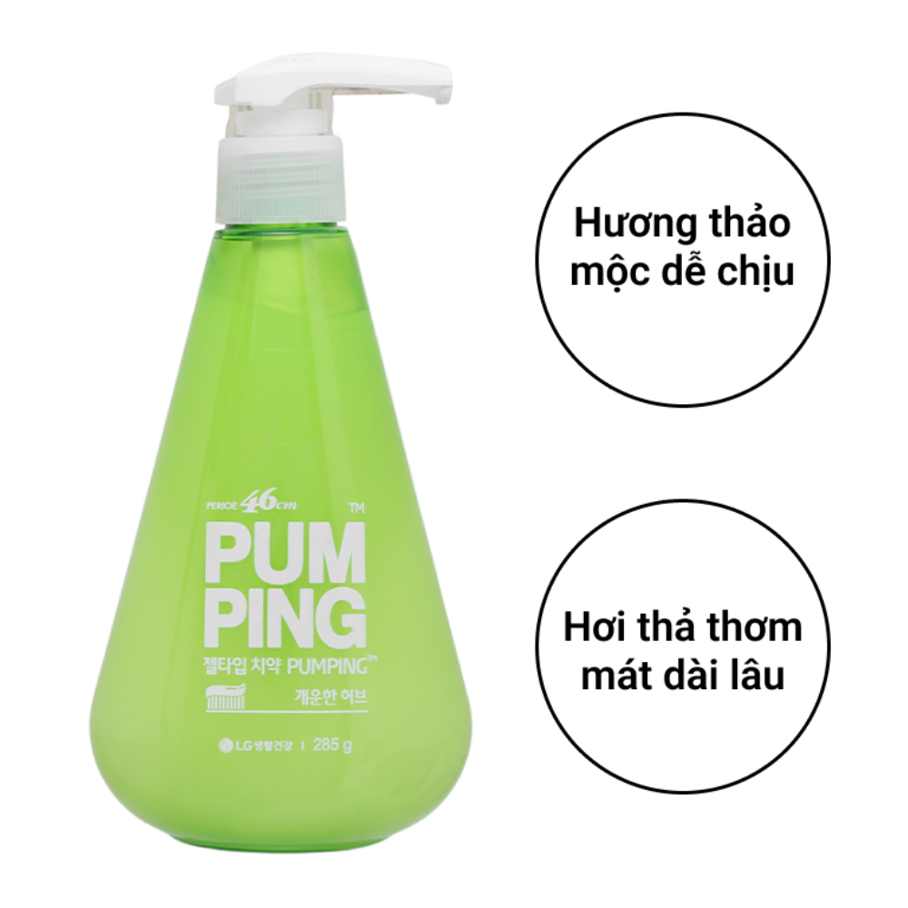 Kem đánh răng LG Perioe Pumping Herb 285g dạng gel loại bỏ thức ăn dư thừa hơi thở thơm mát