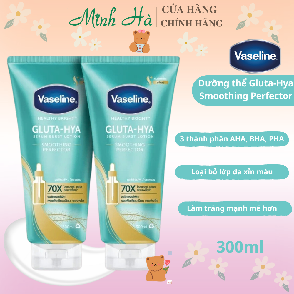 Sữa dưỡng thể Vaseline Healthy Bright Gluta HYA Serum Burst Lotion 10X Thái Lan 330ml da mờ thâm, bật tone trắng sáng