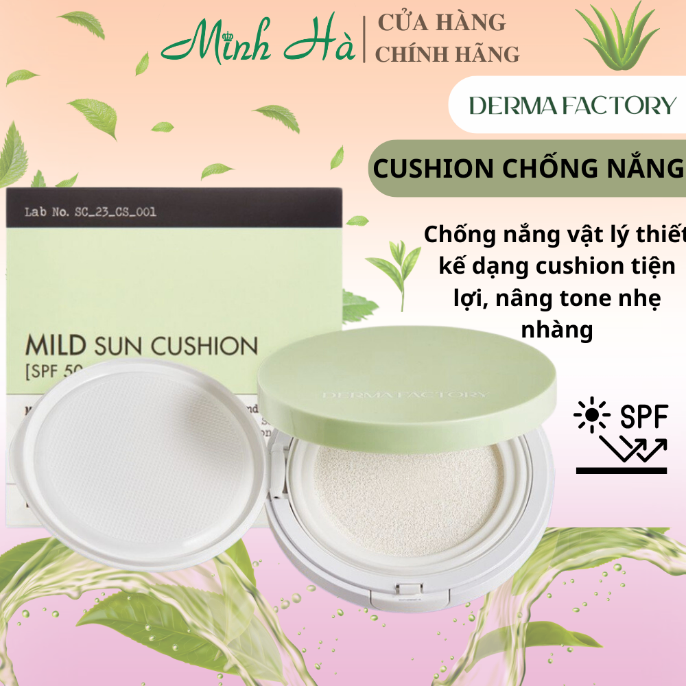 Cushion chống nắng Derma Factory Mild Sun Cushion SPF 50+ PA++++ 26g nâng tone nhẹ nhàng che phủ tốt