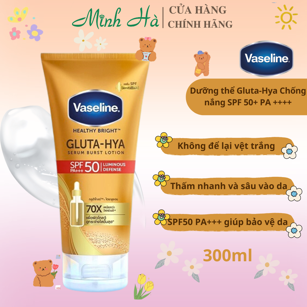 Sữa dưỡng thể Vaseline Healthy Bright Gluta HYA Serum Burst Lotion 10X Thái Lan 330ml da mờ thâm, bật tone trắng sáng