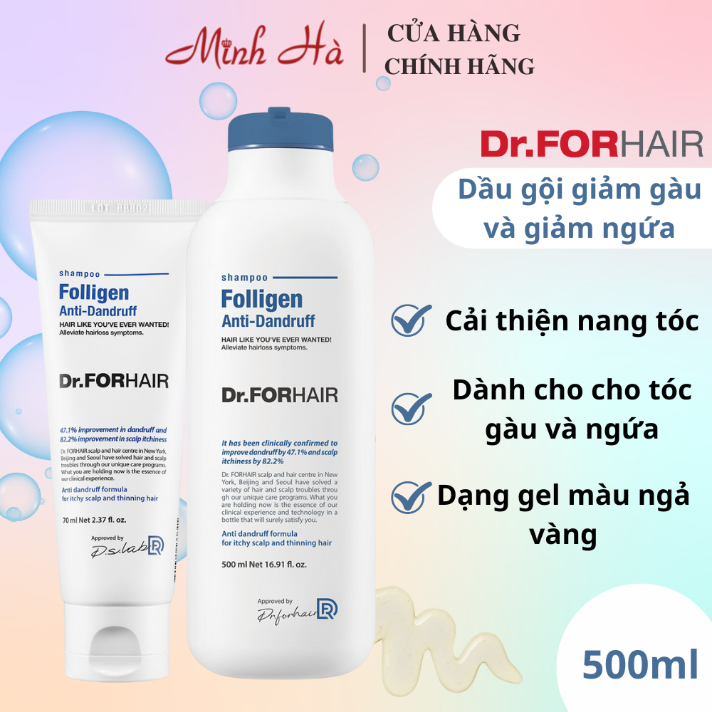 Dầu gội hỗ trợ mọc tóc, ngăn rụng tóc Dr.FORHAIR Folligen Plus Anti-Dandruff 500ml kiểm soát bã nhờn