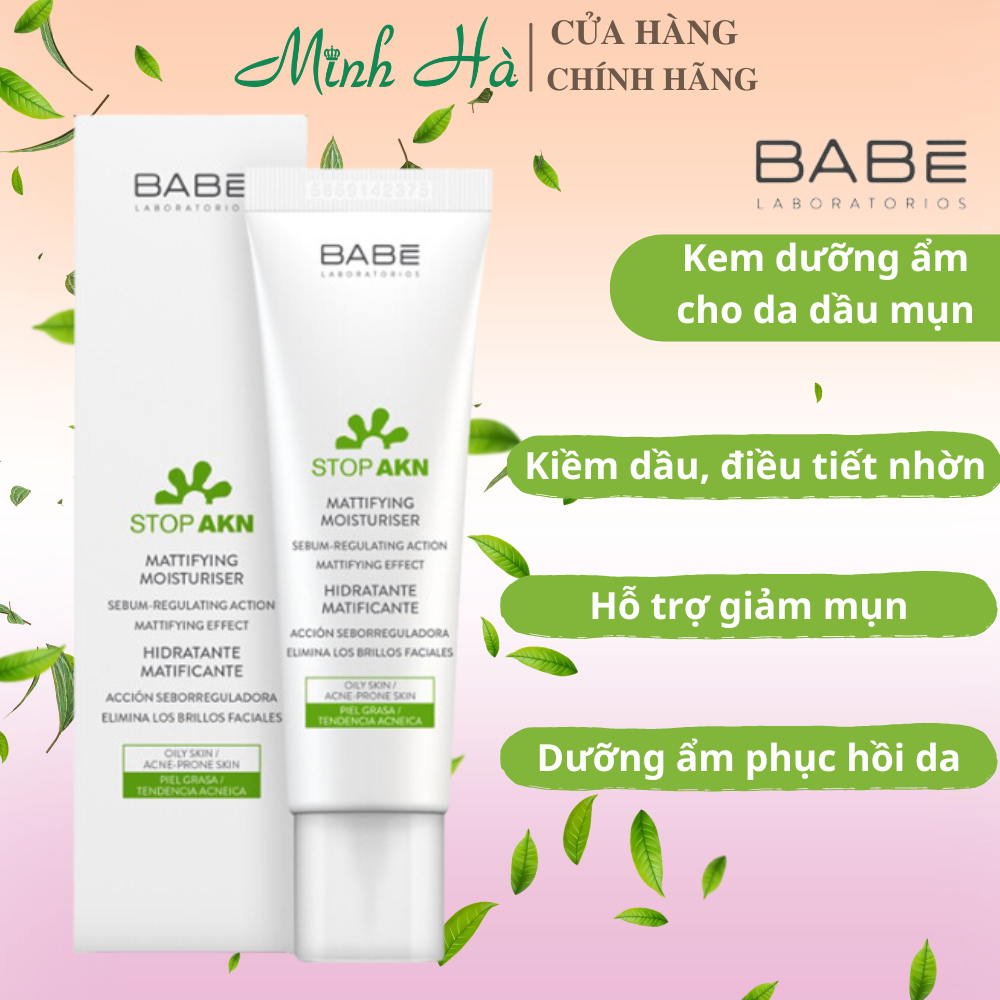 Kem dưỡng Babe Stop AKN Mattifying Moisturiser cho da dầu mụn 50ml kiểm soát dầu thừa, giảm bóng nhờn
